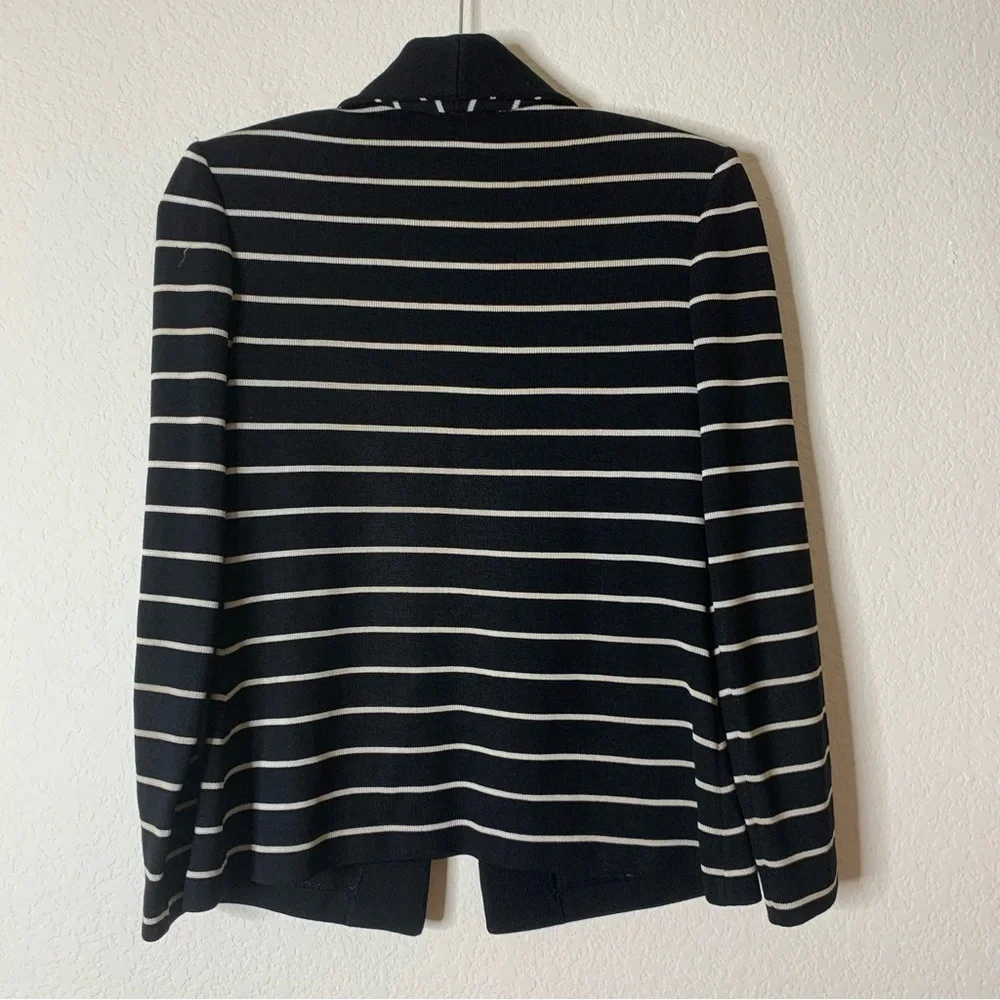 ST.John Womens Black White Stripe Zip up Nautical Button Blazer 2